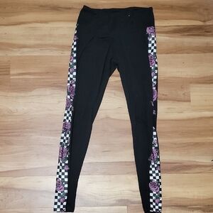 Rue21 Black Leggings with Purple Floral and Checkered Design